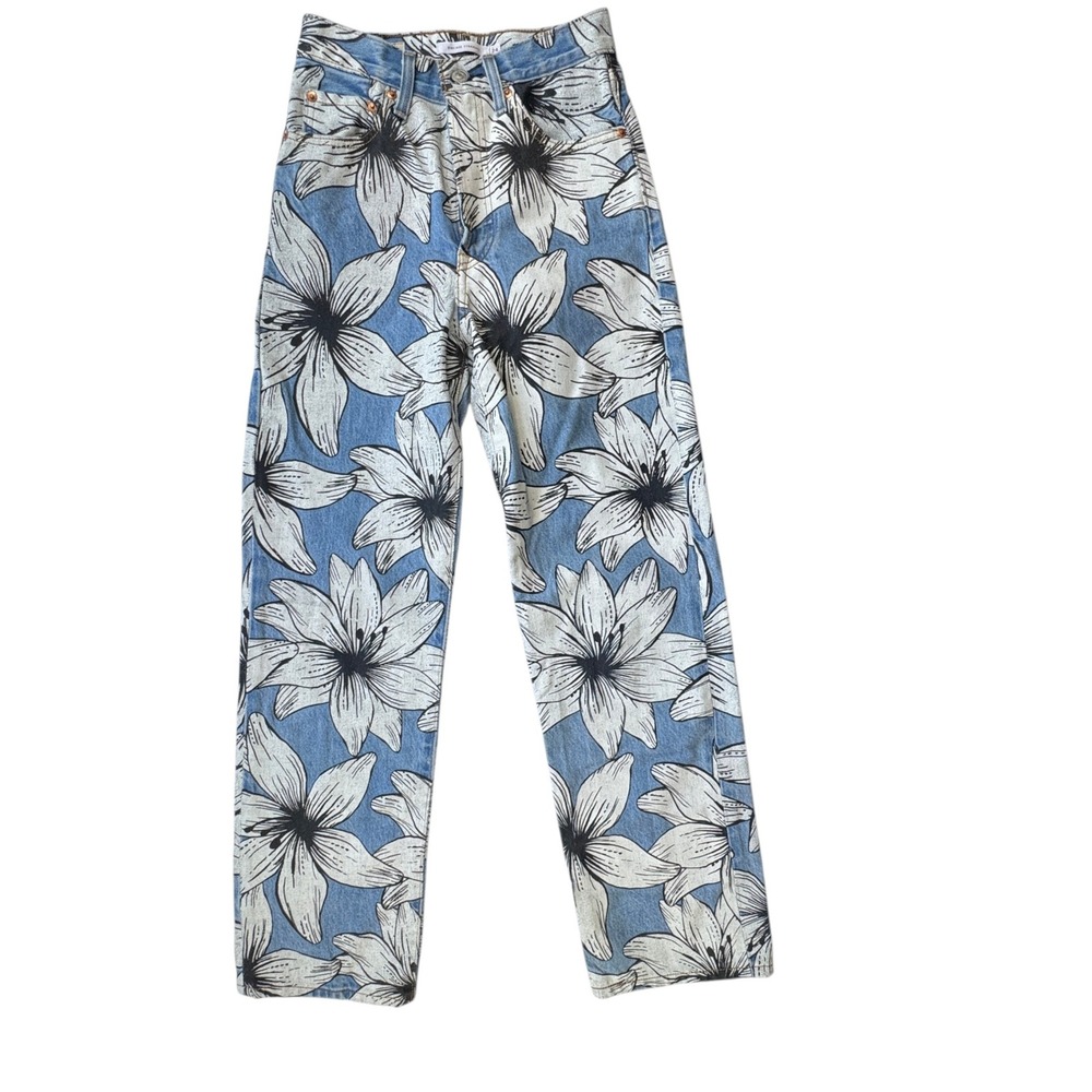 Levis x Farm Rio Ribcage Straight Jeans Womens 24 Blue Tropical Ankle High Rise - Picture 14 of 15